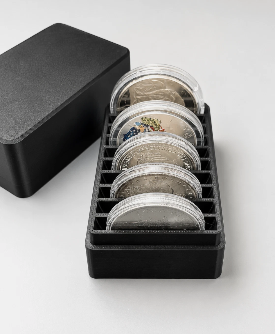 Silver storage box/container 1oz coins or rounds in standard capsules - 10 Slot