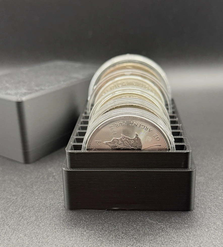 Silver storage box/container 1oz coins or rounds in standard capsules - 10 Slot